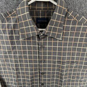 Scott Barber 2XL Long Sleeve Button Up Shirt Cotton Gray Check Adult Men Pocket